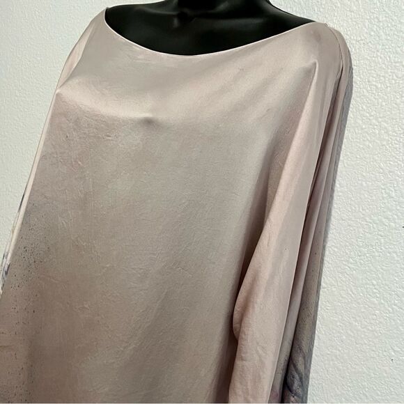 Boho 100% Silk Pink Scoop Neck Fairy Butterfly Sleeve Asymmetrical Mini Dress XS - Picture 2 of 15